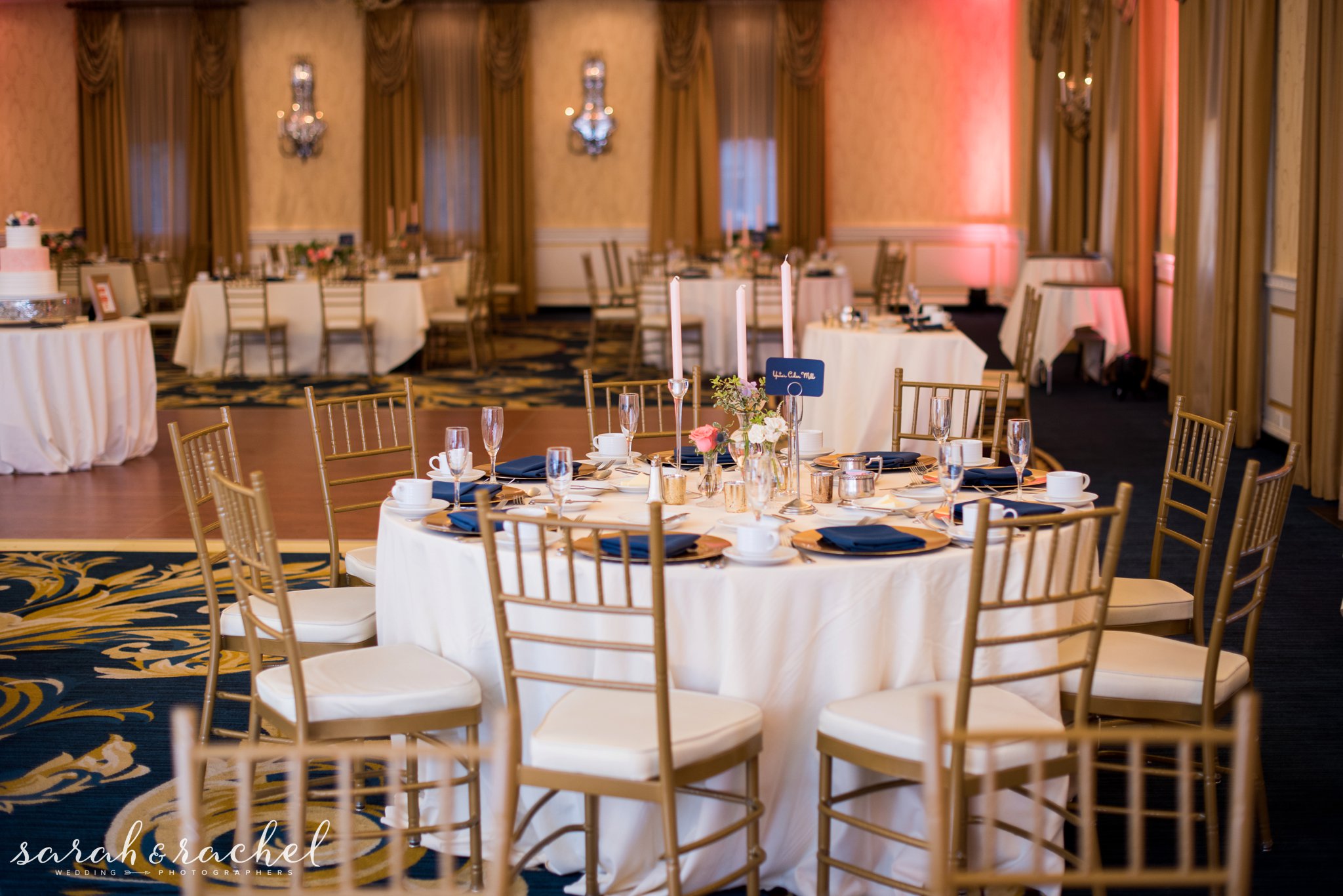 Dearborn Inn Detroit Mi Wedding Patrick And Tammy Gold And Navy Wedding Reception Chivari Chairs Blush Decor