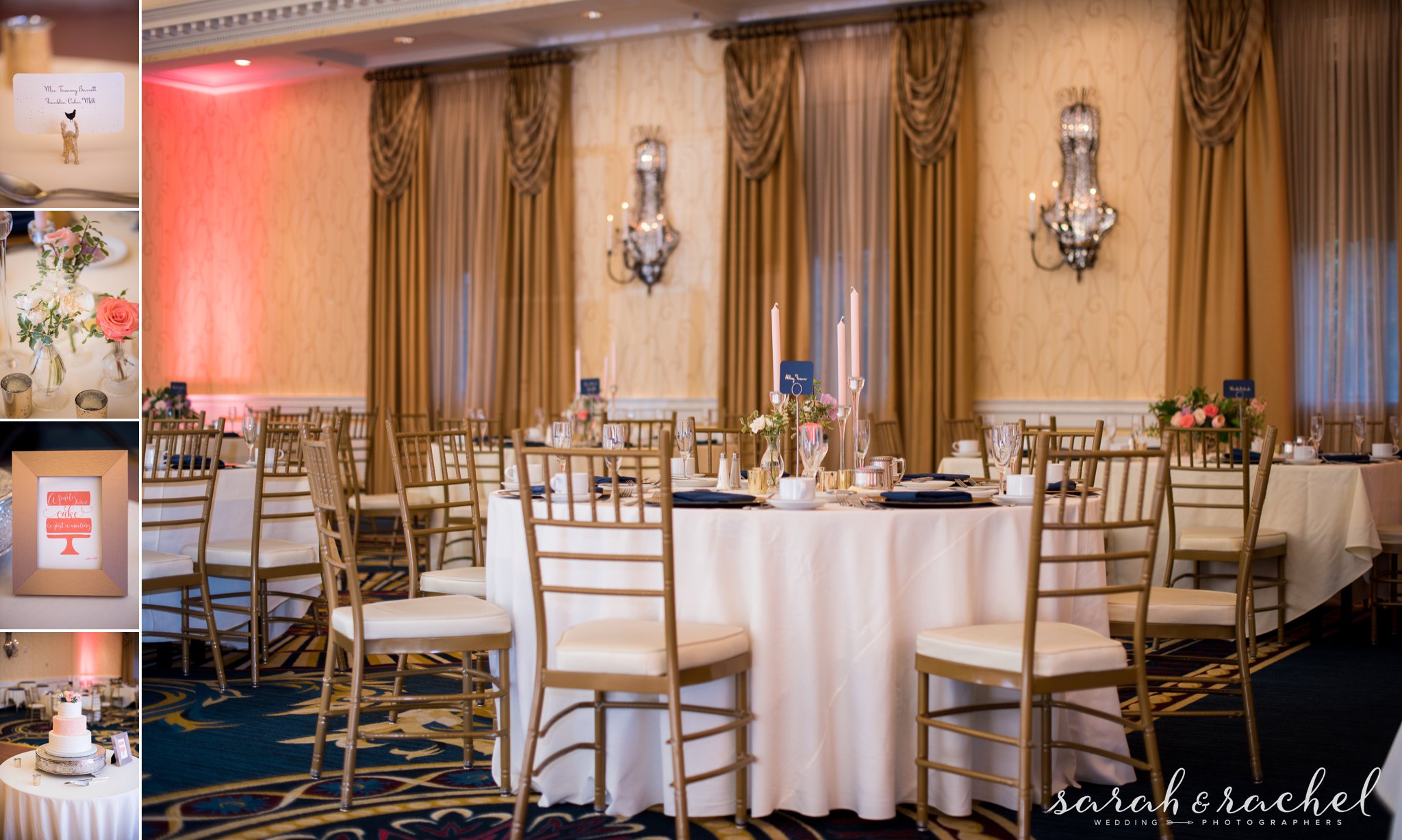 Dearborn Inn Detroit Mi Wedding Patrick And Tammy Gold And Navy Wedding Reception Chivari Chairs Blush Decor